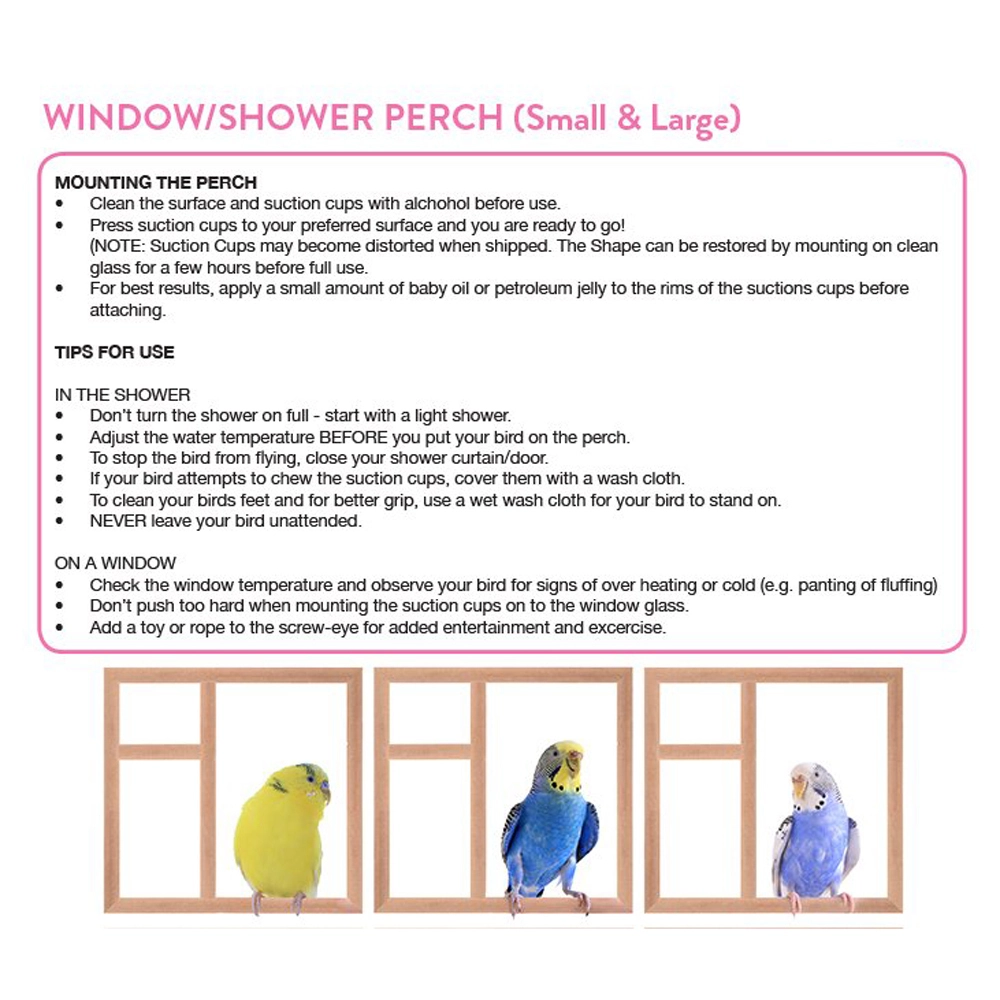 Pollys Pet Window/Shower Bird Perch Small 1.6 X 28cm - Image 2